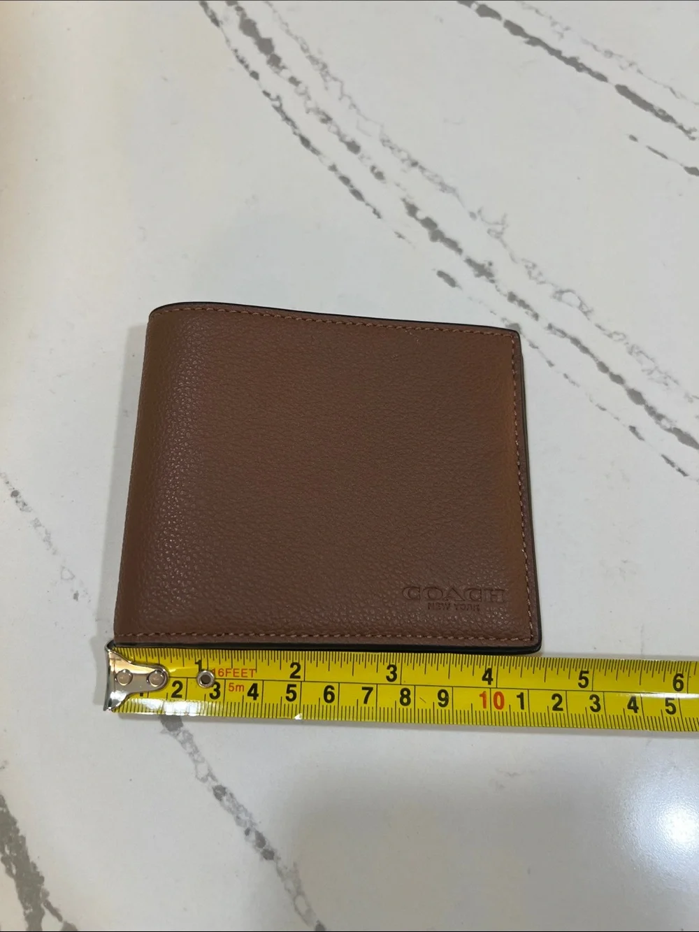 COACH New York Brown Pebbled Leather Men's Bi-Fold Wallet Saddle